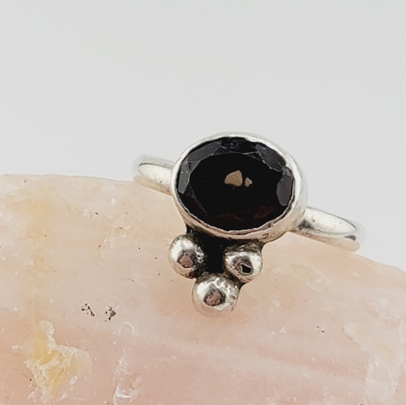 SMOKY QUARTZ CRYSTAL PRINCESS RING HANDMADE IN STERLING SILVER METAL 7.5 - Picture 6 of 8